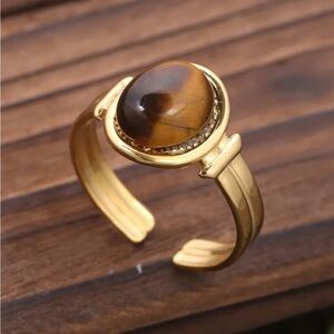 18k Gold Plated Tigers Eye Ring